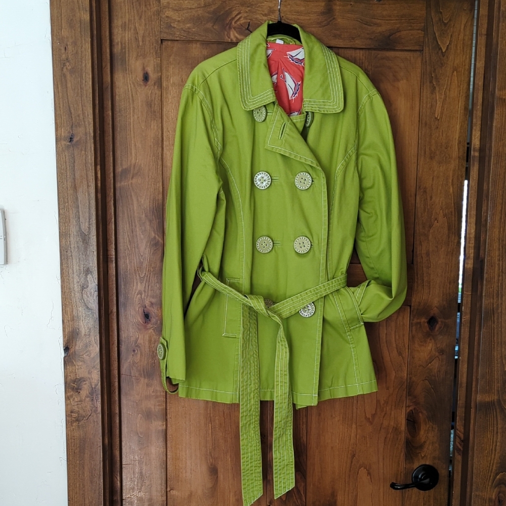 Boden Lime Green Double-Breasted Short Trench Coat